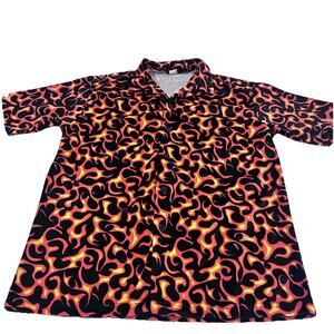 Third Rail Shirt Mens Medium M Flame AOP Rockabilly Vintage USA Made Velour